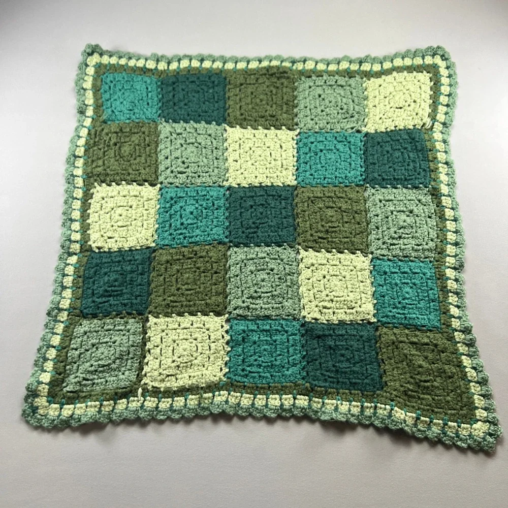 Handmade Crochet Patchwork Square Blanket Multicolor Decorative Border 30